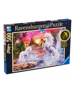 Svjetleća slagalica Ravensburger od 500 dijelova - Jednorozi u vodi