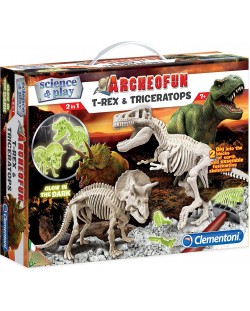 Set Clementoni Science & Play - Svjetleći kosturi T-Rexa i Triceratopsa