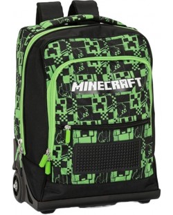 Školski ruksak s kotačima Panini Minecraft - Premium Pixels Green, 1 pretinac