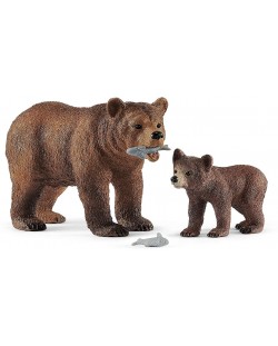 Set figurica Schleich Wild Life - Majka medvjed grizli s mladunčem