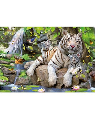 Puzzle Educa od 1000 dijelova - Bijeli bengalski tigar sa svojim mladima - 2
