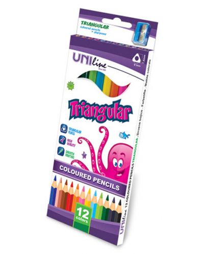 Trokutaste olovke u boji Uniline - 12 boja, sa šiljilom - 1