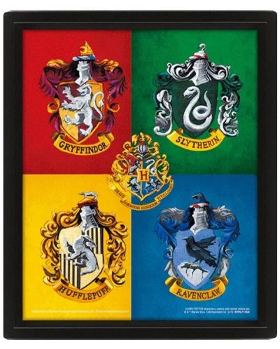 3D poster s okvirom Pyramid Movies: Harry Potter - House Crests - 1