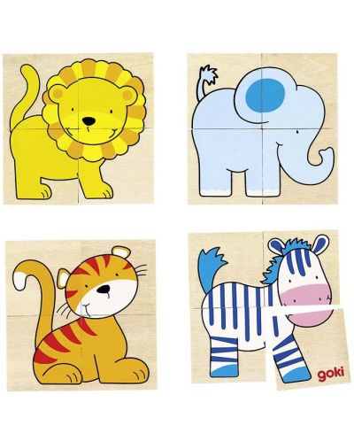 Drvena igra Goki – Karemo: zebra, hipopotam, slon, tigar, lav - 1