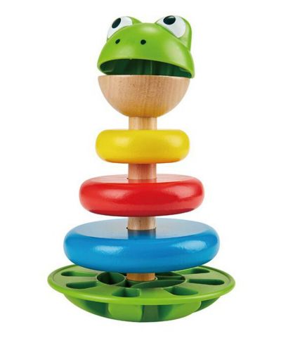 Drvena igračka za uređenje Nare – Žaba s ringovima i zvečkom - 1