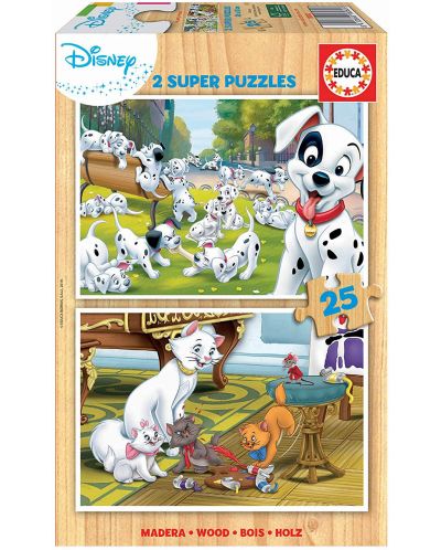 Puzzle Educa od 2 x 25 dijelova - Disney životinje, 101 Dalmatinac i Aristokatmačke  - 1