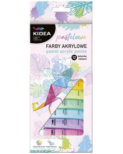 Akrilne boje Kidea - 12 boja, 12 ml, pastelne boje - 1