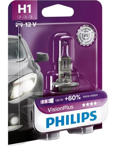 Žarulja za auto Philips - H1, Vision plus +60% more light, 12V, 55W, P14.5s - 1