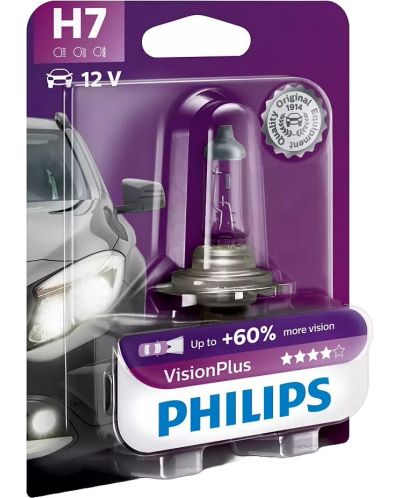 Žarulja za auto Philips - H7, Vision plus +60% more light, 12V, 55W, PX26d - 1
