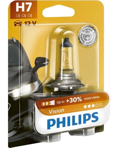 Žarulja za auto Philips - H7, Vision +30% more light, 12V, 55W, PX26d - 1