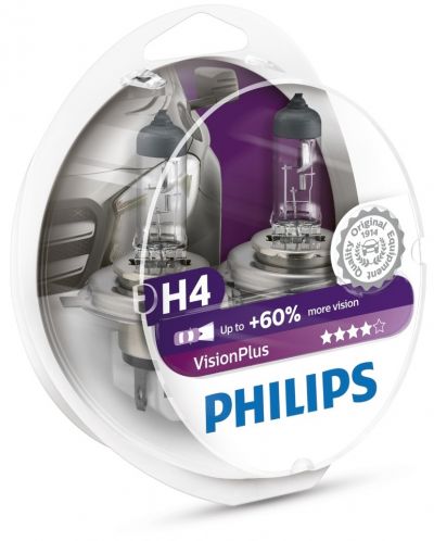 Auto žarulje Philips - H4, Vision plus +60% more light, 12V, 60/55W, P43t-38, 2 komada - 1