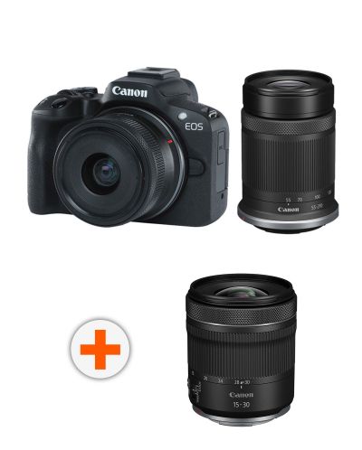Kamera bez ogledala Canon - EOS R50 + RF-S 18-45mm, f/4.5-6.3 IS STM + 55-210mm, f/5-7.1 IS STM + Objektiv Canon - RF, 15-30mm, f/4.5-6.3 IS STM - 1