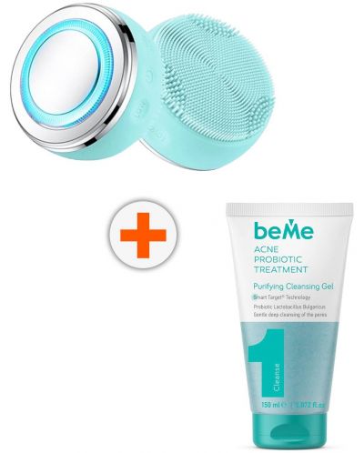 beMe Set - Gel za čišćenje lica, 150 ml + Uređaj za lice, 4W, 4 razine, tirkizni - 1