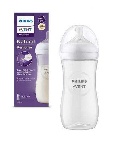 Bočica za bebe Philips Avent - Natural Response 3.0, sa sisačem 3m+, 330 ml - 1