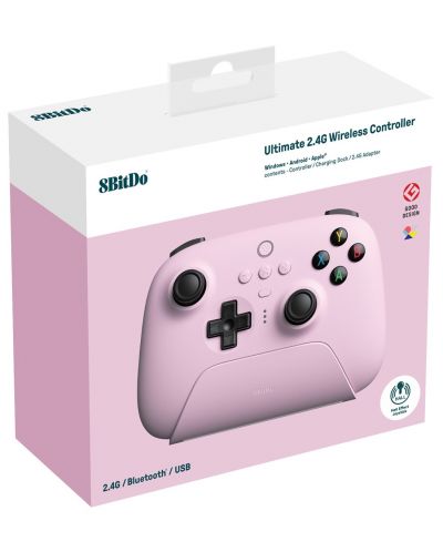 Bežični kontroler 8BitDo - Ultimate 2.4G, Hall Effect Edition, Pink (PC) - 8