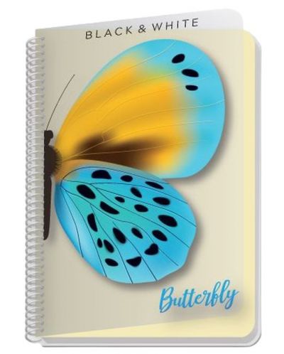 Dnevnik sa spiralom Black&White - Butterfly, A6, 80 listova, široki redovi, asortiman - 4