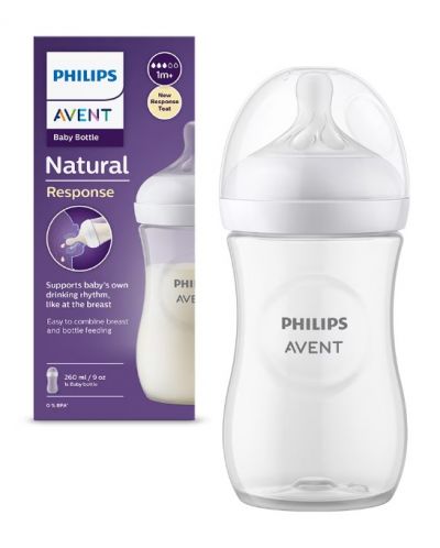 Bočica za bebe Philips Avent - Natural Response 3.0, sa sisačem 1 m+, 260 ml, bijela - 1