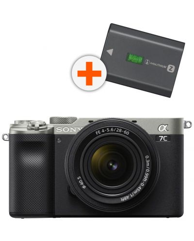 Fotoaparat bez zrcala Sony - Alpha 7C, FE 28-60mm, Silver + baterija Sony NP- FZ100 - 1
