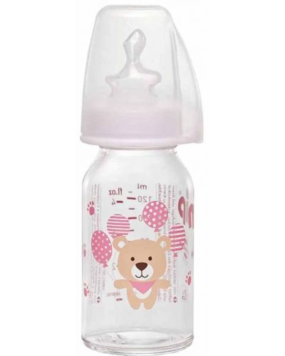 Dječja staklena bočica NIP - Flow S, 0-6 m, 125 ml, girl  - 1