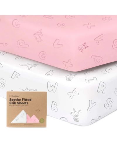 Plahte za dječji krevetić KeaBabies - 2 komada, organski pamuk, 60 х 120 cm, ružičasto/bijele Abc - 1