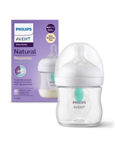 Bočica za bebe Philips Avent - Natural Response 3.0, AirFree, sa sisačem 0m+, 125 ml - 1