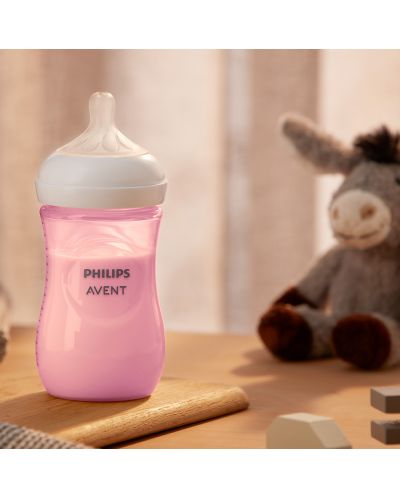Bočica za bebe Philips Avent - Natural Response 3.0, sa sisačem 1 m+, 260 ml, ružičasta - 6