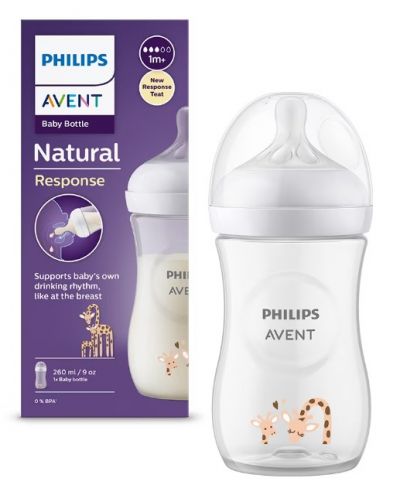 Bočica za bebe Philips Avent - Natural Response 3.0, sa sisačem 1m+, 260 ml, Žirafa - 1