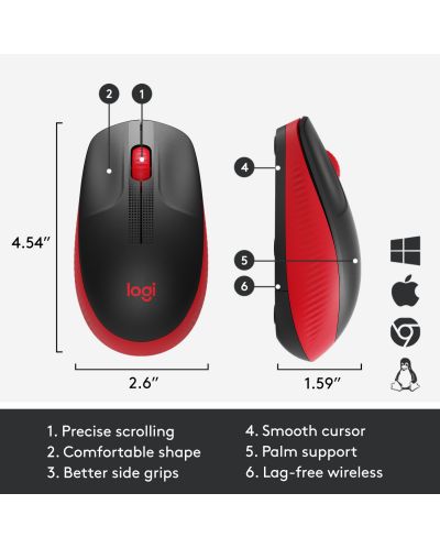 Bežični miš Logitech - M190, crveni - 6