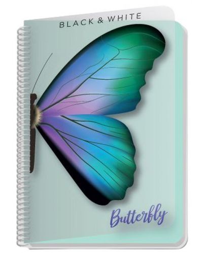 Dnevnik sa spiralom Black&White - Butterfly, A6, 80 listova, široki redovi, asortiman - 2