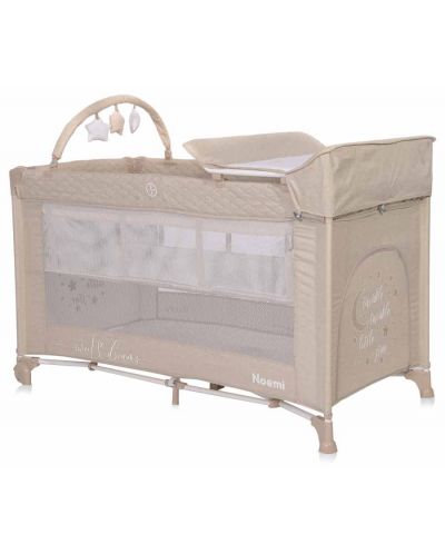 Krevetić za bebe na 2 nivoa Lorelli - Noemi Plus, Fog beige star  - 1