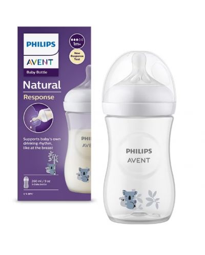 Bočica za bebe Philips Avent - Natural Response 3.0, sa sisačem 1m+, 260 ml, Koala - 1