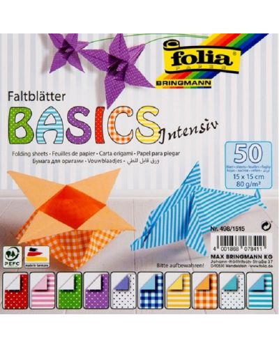 Blok s origami papirima u boji Folia - Basic Intensive, 50 listova - 1