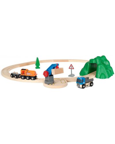 Igralni set od drveta Brio World – Teretni vlak s tračnicama i kamionom - 1