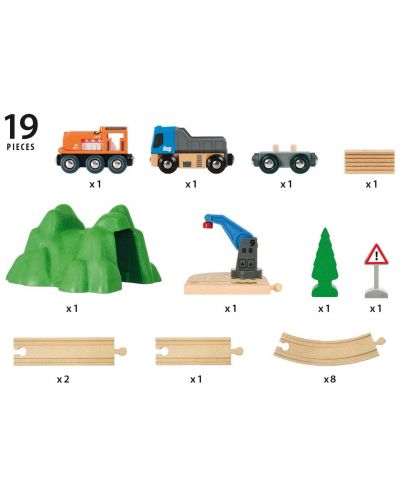 Igralni set od drveta Brio World – Teretni vlak s tračnicama i kamionom - 3