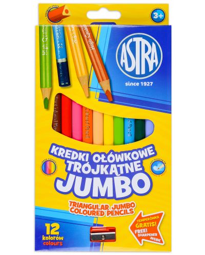 Trokutaste olovke u boji Astra - Jumbo, 12 boja, sa šiljilom - 1