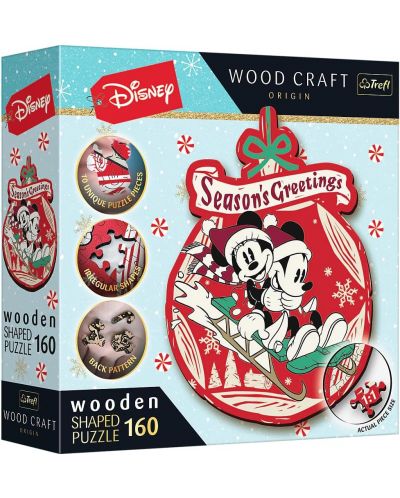 Drvena slagalica Trefl od 160 dijelova - Božićna avantura Mickeya i Minnie - 1