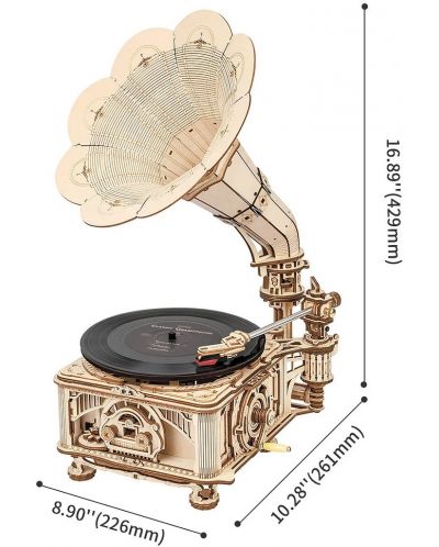 Drvena 3D slagalica Robo Time od 424 dijela - Klasični gramofon s ručnim načinom rada - 2