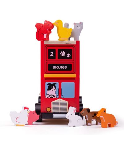 Drvena igračka za sortiranje Bigjigs - Autobus sa životinjama - 2