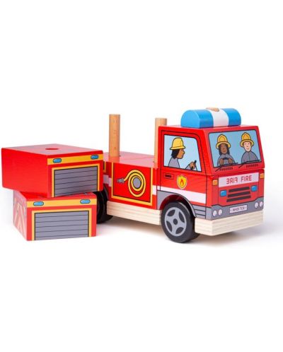Drvena igračka za nizanje Bigjings - Vatrogasno vozilo - 2