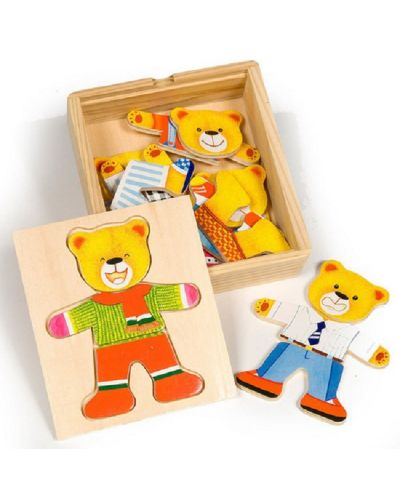Drvena igračka Bigjigs – Мedvjedić za odijevanje, Mr Bear - 1