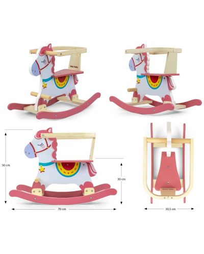 Drveni konjić za ljuljanje Milly Mally - Lucky 12, ružičasti - 8