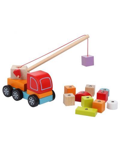 Drvena igračka Cubika - Kamion s dizalicom - 2