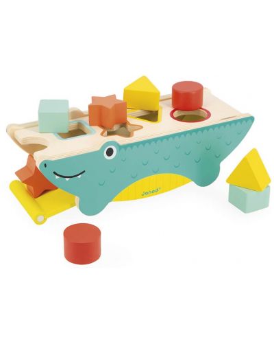 Drvena igračka za sortiranje Janod - Krokodil, s 8 kalupa - 6