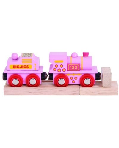 Drvena igračka Bigjigs - Ružičasta lokomotiva - 2