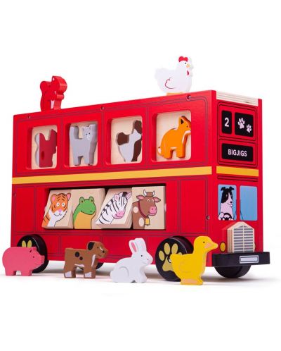 Drvena igračka za sortiranje Bigjigs - Autobus sa životinjama - 1