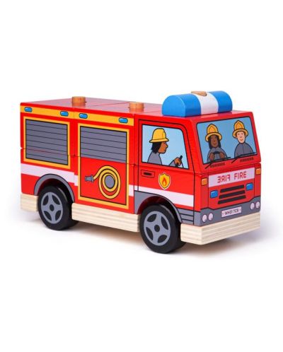 Drvena igračka za nizanje Bigjings - Vatrogasno vozilo - 1