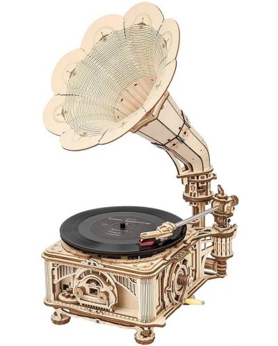 Drvena 3D slagalica Robo Time od 424 dijela - Klasični gramofon s ručnim načinom rada - 1