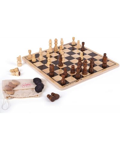 Drvena igra 2 u 1 Bigjigs - Šah i backgammon - 2