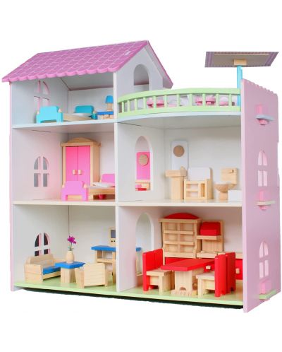 Drvena kućica za lutke Smart Baby - S namještajem - 1