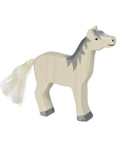 Drvena figurica Holztiger - Konj uspravne glave i sive grive - 1